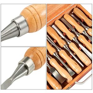 Mophorn Wood Chisel Sets 12pcs，Wood Carving Hand Chisel 3-3/4Inch Blade Length,Woodworking Chisels with Red Eucalyptus Handle,Wood Tool Box,for Wood Carving Root Carving Furniture Carving Lathes