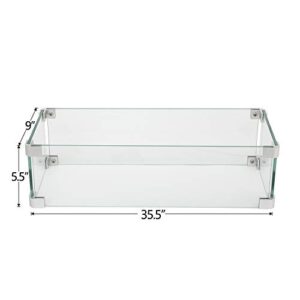 COSIEST Glass Wind Guard, Rectangle, Tempered Glass for Outdoor Fire Pit , 35.5x9x5.5 inches