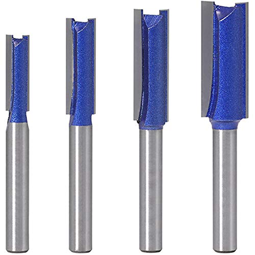 Wolfride 4pcs Straight Cut Router Bits 1/4-Inch Shank Double Flute Straight Router bit Set