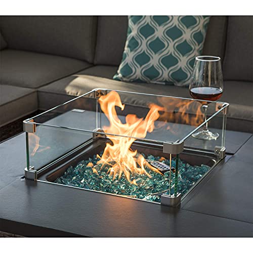 COSIEST Glass Wind Guard, Square, Tempered Glass for Outdoor Fire Pit , 14x14x5.5 inches