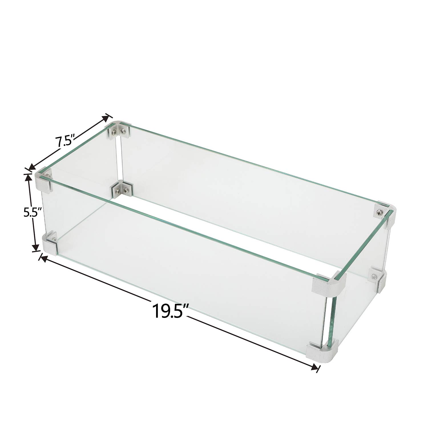 COSIEST Glass Wind Guard, Rectangle, Tempered Glass for Outdoor Fire Pit, 19.5x7.5x5.5 inches