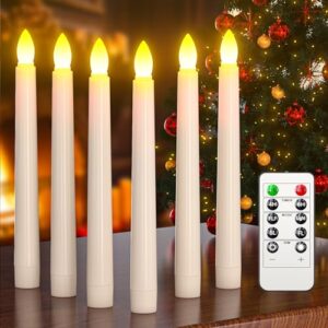 pchero flameless candles with remote timer, 7.9" ivory battery operated led taper dripless floating flickering candles for wedding halloween thanksgiving christmas themed party valentines decorations