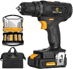 cordless drill, 20v max lithium-ion drill driver kit with 2 variable speeds, 41pcs accessories, 16+1 torque setting, built-in led for drilling wood, soft metal, plastic, c p chantpower