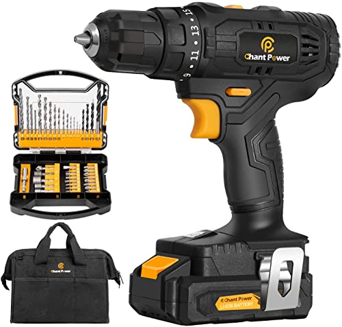 Cordless Drill, 20V Max Lithium-Ion Drill Driver Kit with 2 Variable Speeds, 41pcs Accessories, 16+1 Torque Setting, Built-in LED for Drilling Wood, Soft Metal, Plastic, C P CHANTPOWER