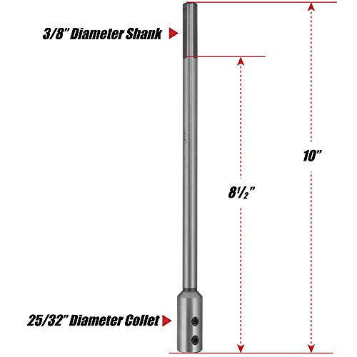 Fulton 10 inch Long Forstner Bit Extension for Adding Over 8" of Drilling Depth to Your Forstner Bit Ideal for Wood Turners Furniture Carpentry and Construction (3/8 inch Collet)