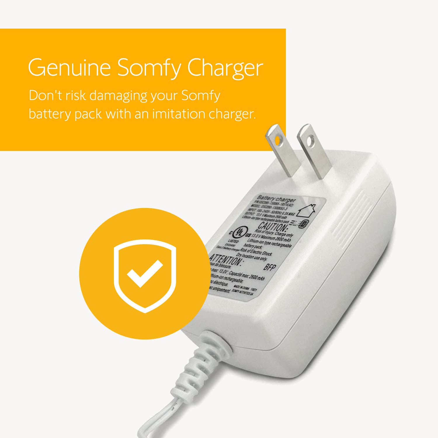 Somfy Lithium-ion Charger - Charge Rechargeable Lithium ion Battery for Motorized Shades, Blinds, Curtains and Awnings - Long Lasting Power for Battery Pack - Somfy Battery Charger - #9025166