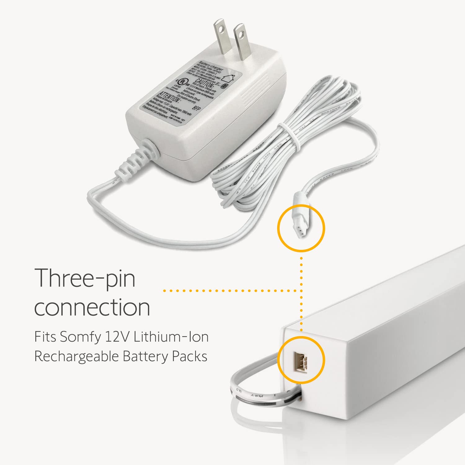 Somfy Lithium-ion Charger - Charge Rechargeable Lithium ion Battery for Motorized Shades, Blinds, Curtains and Awnings - Long Lasting Power for Battery Pack - Somfy Battery Charger - #9025166