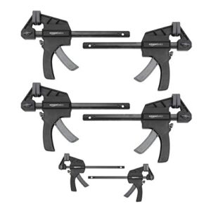 amazon basics 6-piece trigger clamp set, 2 pack of 4-inch, 4 pack of 6-inch, black/ grey