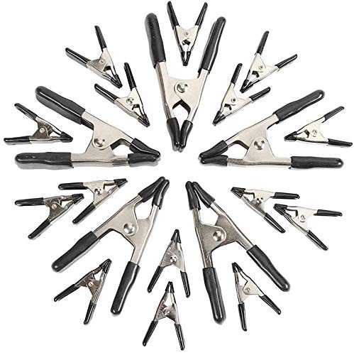 Amazon Basics 20-Piece Steel Spring Clamp Set, 15 Pack of 3/4-Inch, 5 Pack of 1-Inch, Black/Silver