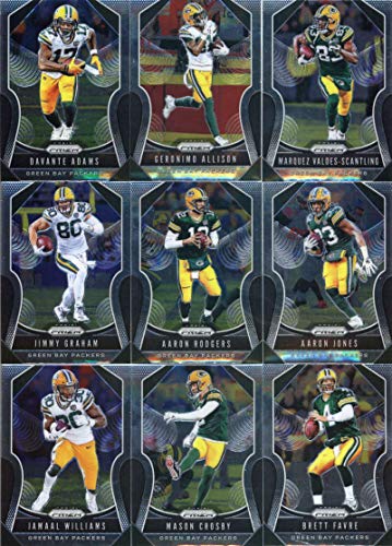 2019 Panini Prizm Football Green Bay Packers Veteran Team Set of 9 Cards: Davante Adams(#115), Geronimo Allison(#116), Marquez Valdes-Scantling(#117), Jimmy Graham(#118), Aaron Rodgers(#119), Aaron Jones(#120), Jamaal Williams(#121), Mason Crosby(#122), B