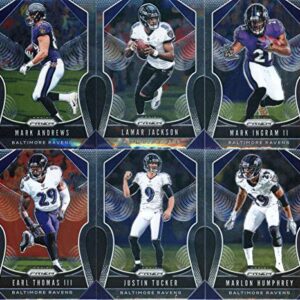 2019 Panini Prizm Football Baltimore Ravens Veteran Team Set of 10 Cards: Willie Snead IV(#68), Hayden Hurst(#69), Mark Andrews(#70), Lamar Jackson(#71), Mark Ingram II(#72), Earl Thomas III(#73), Justin Tucker(#74), Marlon Humphrey(#75), Ray Lewis(#273),