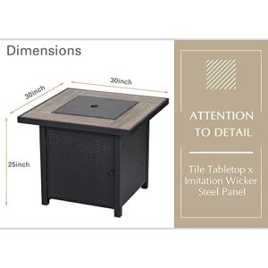BALI OUTDOORS Gas Fit Propane Firepits Table, 30 Inch Gas Fire Pits Outdoors, Square Fire Table w/Fire Glass, 50,000 BTU