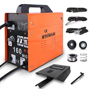 etosha mig welder 160a portable welding machine, flux core wire gasless automatic wire feeding welders, 110v ac wire feed welder with welding gun, grounding clamp, input power adapter cable and brush
