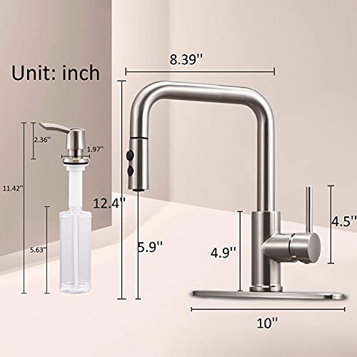 Kitchen Faucet with Pull Down Sprayer and Soap Dispenser Kitchen Sink Faucet with Soap Dispenser Single Lever Brushed Nickel Low Pull Out Faucets for Kitchen Sink with Soap Dispenser