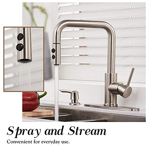 Kitchen Faucet with Pull Down Sprayer and Soap Dispenser Kitchen Sink Faucet with Soap Dispenser Single Lever Brushed Nickel Low Pull Out Faucets for Kitchen Sink with Soap Dispenser