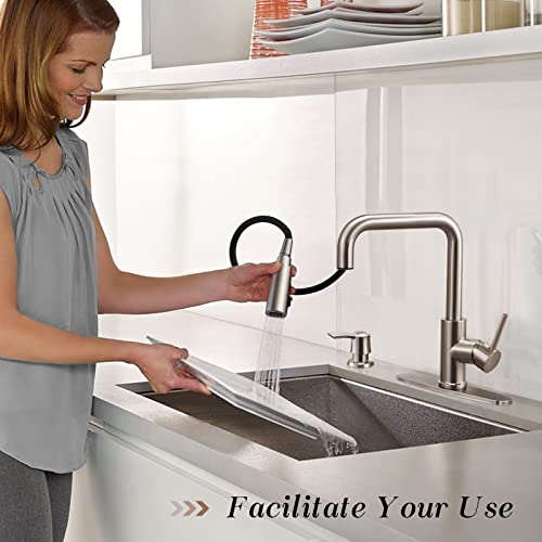 Kitchen Faucet with Pull Down Sprayer and Soap Dispenser Kitchen Sink Faucet with Soap Dispenser Single Lever Brushed Nickel Low Pull Out Faucets for Kitchen Sink with Soap Dispenser