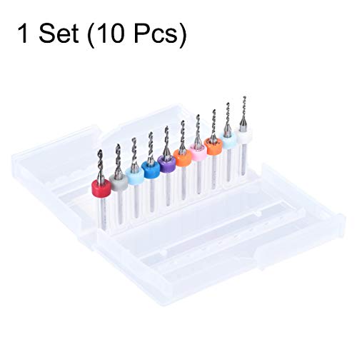 uxcell PCB Drill Bits 1.1mm-2.0mm Tungsten Carbide Rotary Tool Jewelry CNC Engraving Print Circuit Board Micro Drill Bits 1/8 Inch Shank 1 Set (10 Pcs)