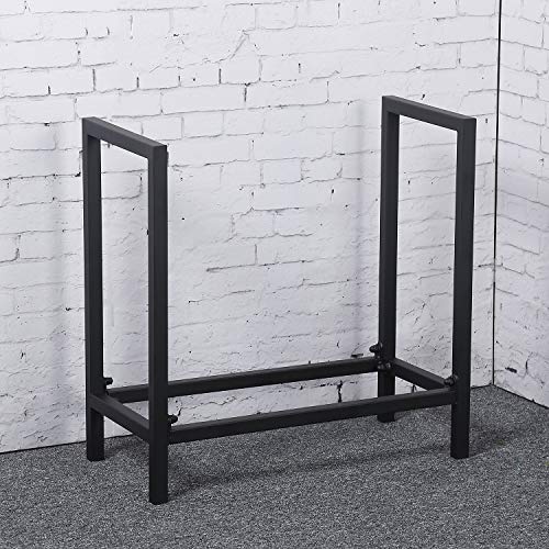 MBQQ Industrial Rustic 24" Firewood Log Rack for Home Fire Place Decoration,Indoor Outdoor Wrought Iron Firewood Holders,Lumber Storage Stacking,Metal Firewood Racks,Black