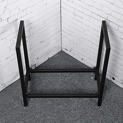 MBQQ Industrial Rustic 24" Firewood Log Rack for Home Fire Place Decoration,Indoor Outdoor Wrought Iron Firewood Holders,Lumber Storage Stacking,Metal Firewood Racks,Black