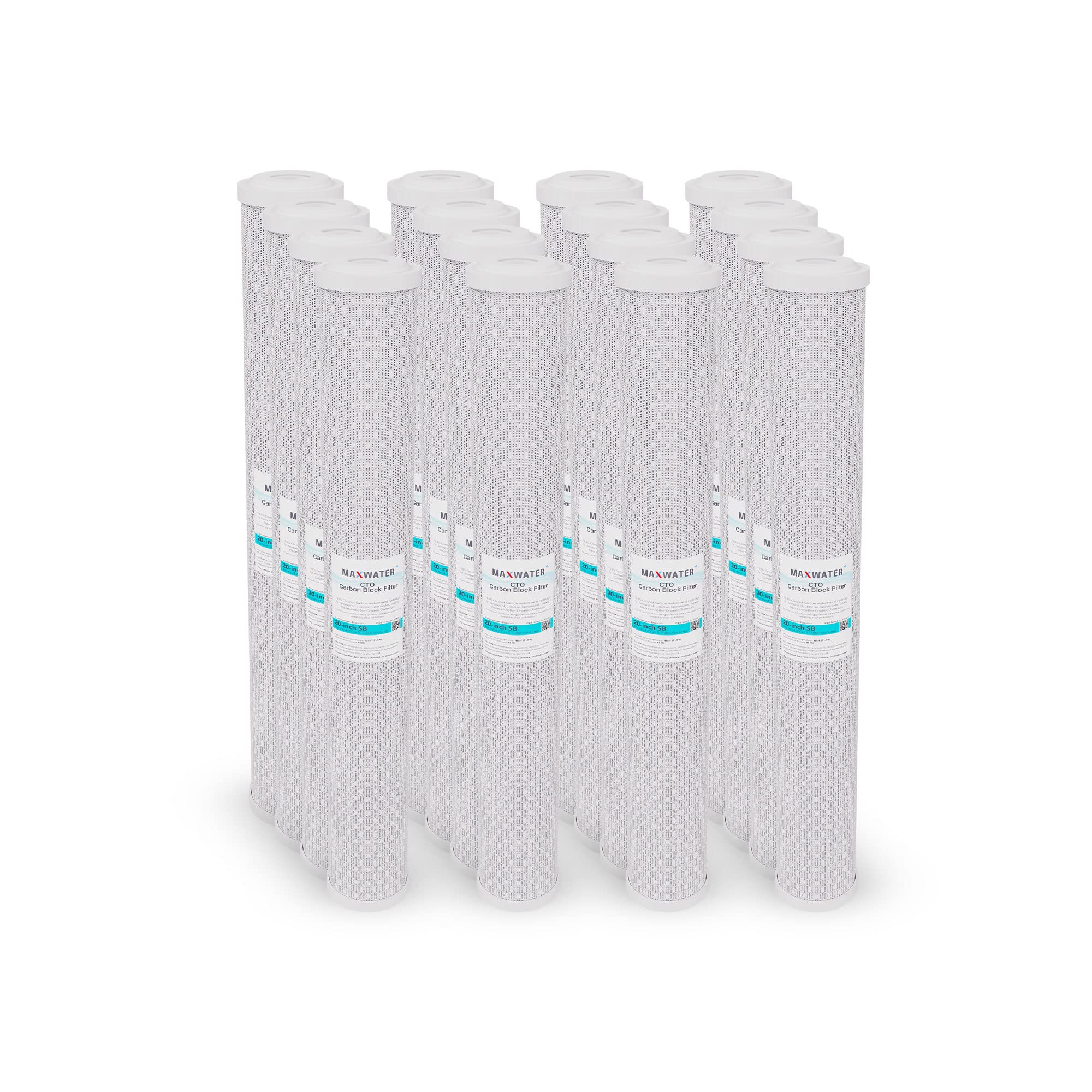 16 Pack 20" x 2.5" Carbon Block Water Filter Whole House Reverse Osmosis CTO Carbon 5 Micron compatible with 20" Slim Blue Whole House Water Filtration Systems