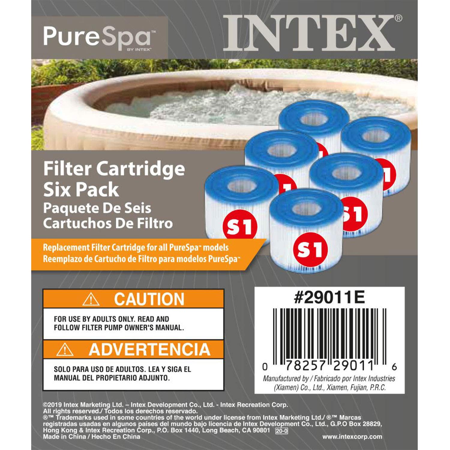 Intex 29011E Type S1 PureSpa Easy Set Pool Spa Hot Tub Filter Replacement Cartridges (Pack of 6), Blue and White