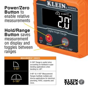 Klein Tools 935DAG Digital Electronic Level and Angle Gauge, Measures 0 - 90 and 0 - 180 Degree Ranges, Measures and Sets Angles