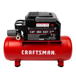 craftsman air compressor, 2 gallon max 125 psi pressure 1/3 hp 0.5 cfm@90psi portable oil free maintenance free, cmxecxa0200243