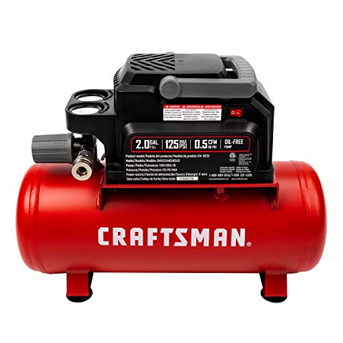 Craftsman Air Compressor, 2 Gallon Max 125 PSI Pressure 1/3 HP 0.5 CFM@90psi Portable Oil Free Maintenance Free, CMXECXA0200243