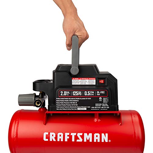 Craftsman Air Compressor, 2 Gallon Max 125 PSI Pressure 1/3 HP 0.5 CFM@90psi Portable Oil Free Maintenance Free, CMXECXA0200243