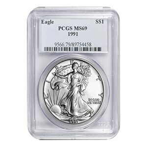 1991 american silver eagle ase $1 ms-69 pcgs