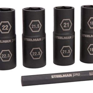 Steelman Pro 5-Piece 1/2-Inch Drive Metric 6-Point Thin Wall Impact Flip Socket and Knockout Bar Set with Half Sizes (18.5 x 19.5mm, 21 x 21.5mm, 22 x 22.5mm, and 21.5 x 22.5mm Sockets)