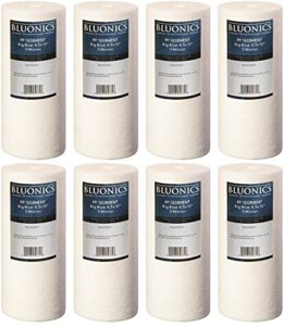 bluonics 4.5"x10" sediment water filters 8 pack of (5 micron) standard size whole house cartridges for removing rust, iron, sand, dirt, sediment and undissolved particles
