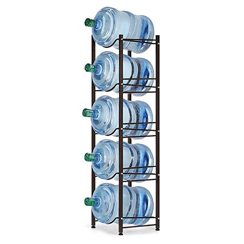 Water Cooler Jug Rack 5-Tier Water Bottle Storage Rack 5 Gallon Jugs Water Detachable Heavy Duty Water Bottle Holder Shelf Save Spacer Easy to Assemble for Home Office Organization Copper Bronze