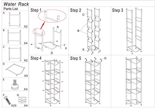 Water Cooler Jug Rack 5-Tier Water Bottle Storage Rack 5 Gallon Jugs Water Detachable Heavy Duty Water Bottle Holder Shelf Save Spacer Easy to Assemble for Home Office Organization Copper Bronze