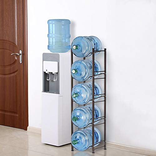 Water Cooler Jug Rack 5-Tier Water Bottle Storage Rack 5 Gallon Jugs Water Detachable Heavy Duty Water Bottle Holder Shelf Save Spacer Easy to Assemble for Home Office Organization Copper Bronze