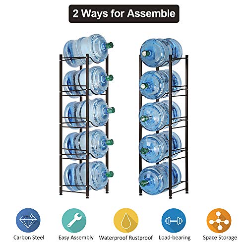 Water Cooler Jug Rack 5-Tier Water Bottle Storage Rack 5 Gallon Jugs Water Detachable Heavy Duty Water Bottle Holder Shelf Save Spacer Easy to Assemble for Home Office Organization Copper Bronze