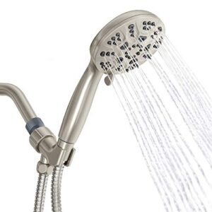 egretshower handheld shower head high pressure 6-setting spray detachable 4.3" hand held rain showerhead with long stainless steel hose and adjustable bracket - brushed nickel