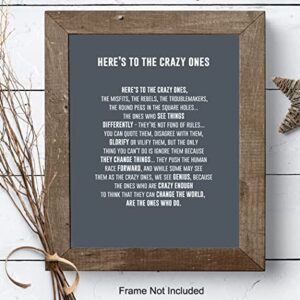 Heres to the Crazy Ones Entrepreneurial Motivational Quote -8x10 Art Print, Home Decor - Inspirational Wall Art Poster - Unique Room Decorations for Office, Den - Gift for Entrepreneur, Boss