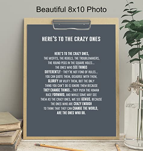 Heres to the Crazy Ones Entrepreneurial Motivational Quote -8x10 Art Print, Home Decor - Inspirational Wall Art Poster - Unique Room Decorations for Office, Den - Gift for Entrepreneur, Boss