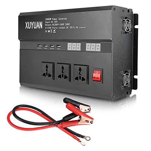 12V 24V to 220V Solar Inverter High Power, Solar Power Inverter Sine Wave Inverter Built in Cooling Fan, AC Outlets USB Charging Ports Ideal 24V to 220V,10000W