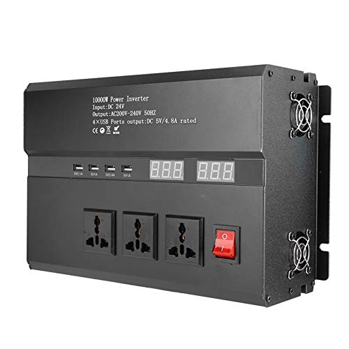 12V 24V to 220V Solar Inverter High Power, Solar Power Inverter Sine Wave Inverter Built in Cooling Fan, AC Outlets USB Charging Ports Ideal 24V to 220V,10000W