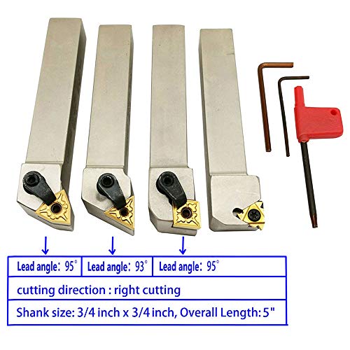 ASZLBYM 3/4'' inch CNC Lathe Indexable Turning Tool Holder with Nickel Plated,CNC Heavy-Duty Metal Lathe Bit Set with Tin Coated Carbide Turning Inserts WNMG431 CNMG431 TNMG331 16ER AG60