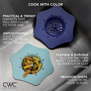 COOK WITH COLOR Kitchen Sink Strainer- Silicone, Flexible Sink Strainer, Sink Drain Strainer, Flower Shape(2 Pack - Teal & Blue)