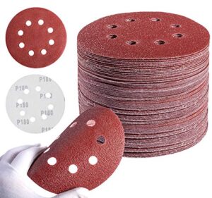 mido professional abrasive sanding disc 5 inch 8 hole hook and loop sanding pads for orbital sander 40/60/80/120/180/240/320 grits-pack of 72