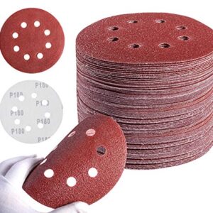 MIDO PROFESSIONAL ABRASIVE Sanding Disc 5 Inch 8 Hole Hook and Loop Sanding Pads for Orbital Sander 40/60/80/120/180/240/320 Grits-Pack of 72