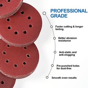 MIDO PROFESSIONAL ABRASIVE Sanding Disc 5 Inch 8 Hole Hook and Loop Sanding Pads for Orbital Sander 40/60/80/120/180/240/320 Grits-Pack of 72