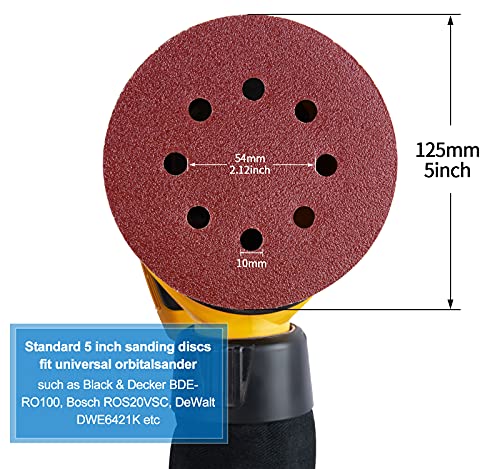 MIDO PROFESSIONAL ABRASIVE Sanding Disc 5 Inch 8 Hole Hook and Loop Sanding Pads for Orbital Sander 40/60/80/120/180/240/320 Grits-Pack of 72