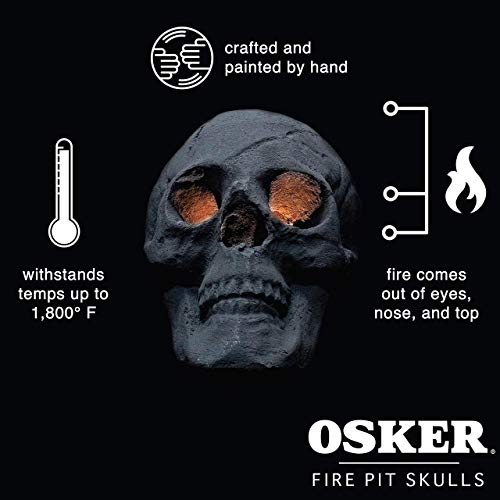 OSKER Ceramic Fireproof Fire Pit Skull Log for Bonfire, Campfire, Fireplace, Firepit | Halloween Decor | for Gas, Propane, or Wood Fires | 9 Inch - Black