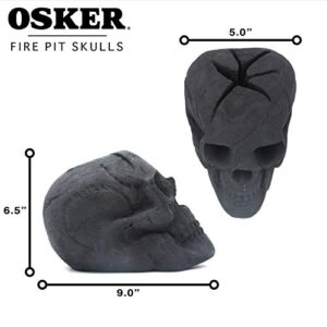 OSKER Ceramic Fireproof Fire Pit Skull Log for Bonfire, Campfire, Fireplace, Firepit | Halloween Decor | for Gas, Propane, or Wood Fires | 9 Inch - Black