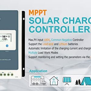 EPEVER MPPT Solar Charge Controller 30 amp 12V 24V Auto, 30A Solar Charge Controller Max 100V Input Negative Grounded Solar Reulator for Lead-Acid and Lithium Batteries Charging and Discharging